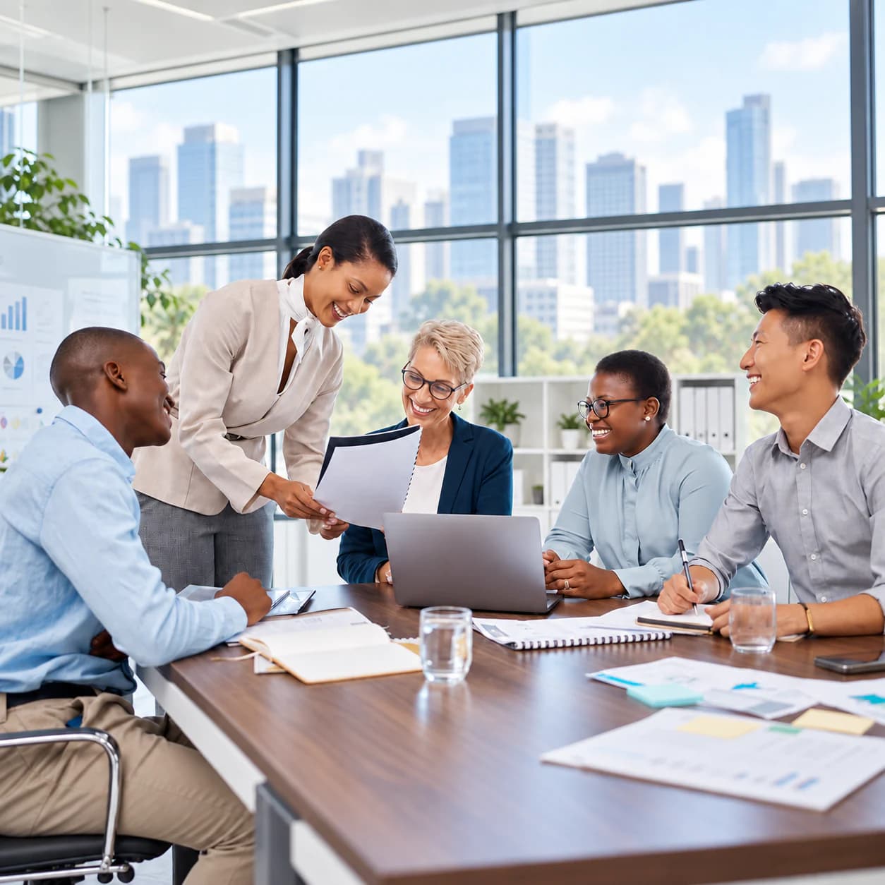 Business professionals collaborating in a modern office