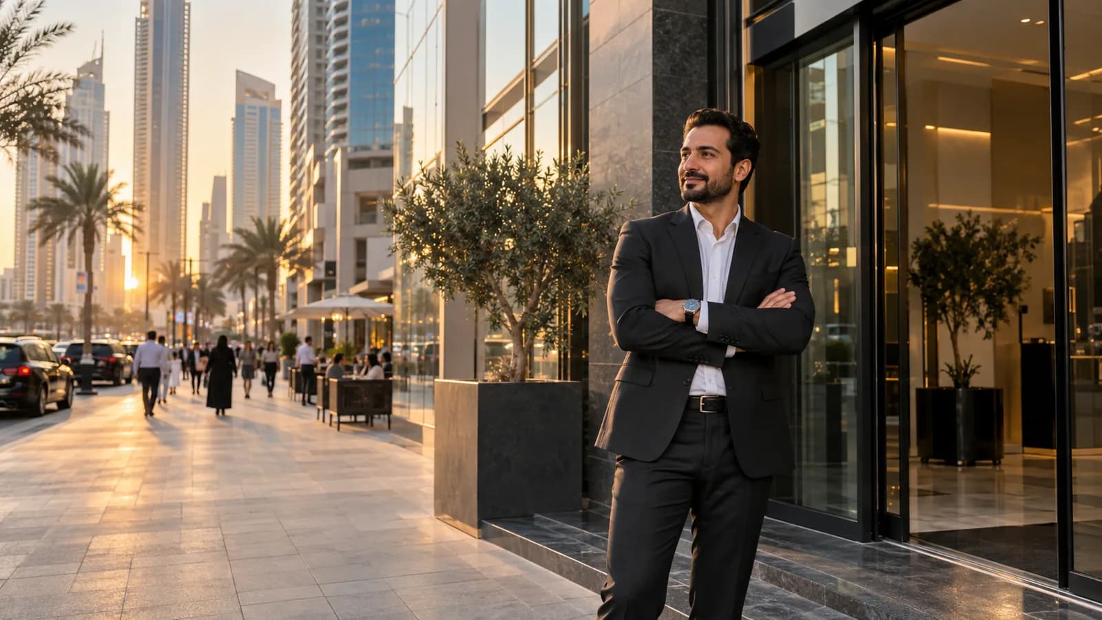 Business owner outside an office on a Dubai commercial street